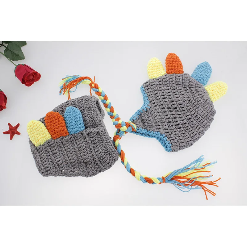 Newborn Baby Cartoon  Dinosaur Photography Props Infant  Knit Costume Handmake Manual Cotton Warm Gift Props For0-3M