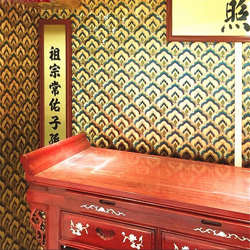 wellyu Chinese classical wallpaper KTV decoration hotel TV background wall paper Buddhist temple auspicious gold foil wallpaper