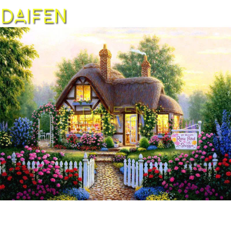 Full Round Diamond embroidery Cross stitch Full Square Diamond mosaic 5D DIY Diamond painting house courtyard flower chimney