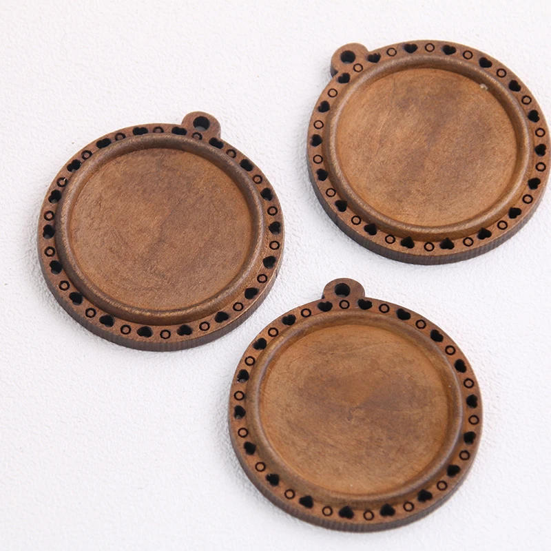 3pcs/lot Brown Wood Cabochon Settings 30mm Inner Size Blank Cameo Pendant Base Trays for Jewelry Making Wholesale Lots Bulk