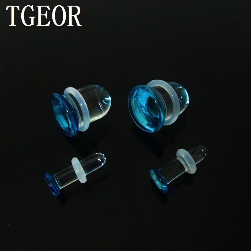 Retail 1 Pair mixed 9 gauges saddle Natural glass single saddle with rubber ear expander organic glass ear plug free shipping