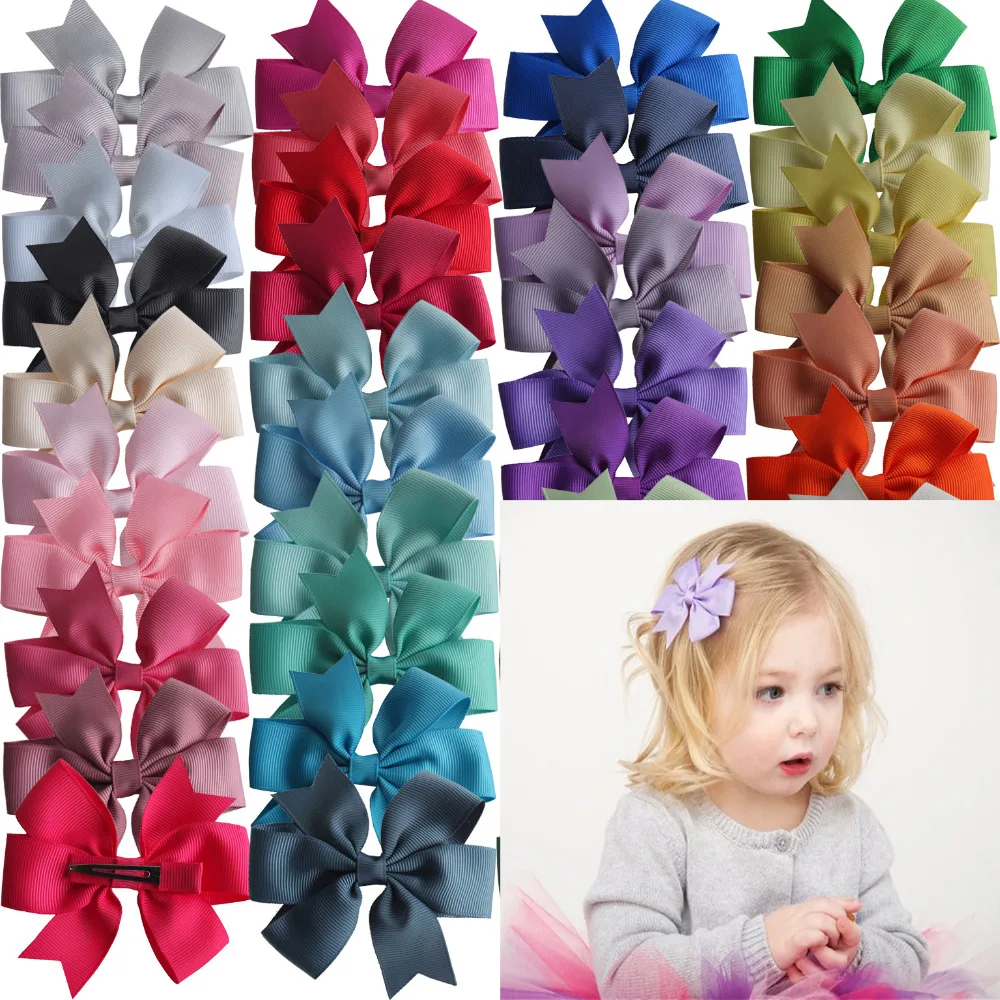 40 pcs Pinwheel Hair Bow 3.5 inch Hairbow Hair Clips Baby Girls Hair Accessories Headwear Boutique Dovetail Bow clips Hairgrips