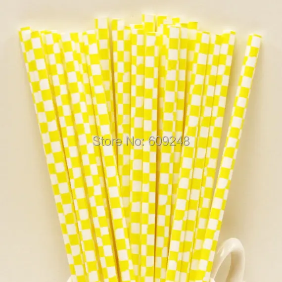 100 Pcs Yellow Checkered Paper Straws, Buy Cheap Biodegradable Party Supplies Paper Drinking Straws Bulk Buffalo Plaid Juice Bar