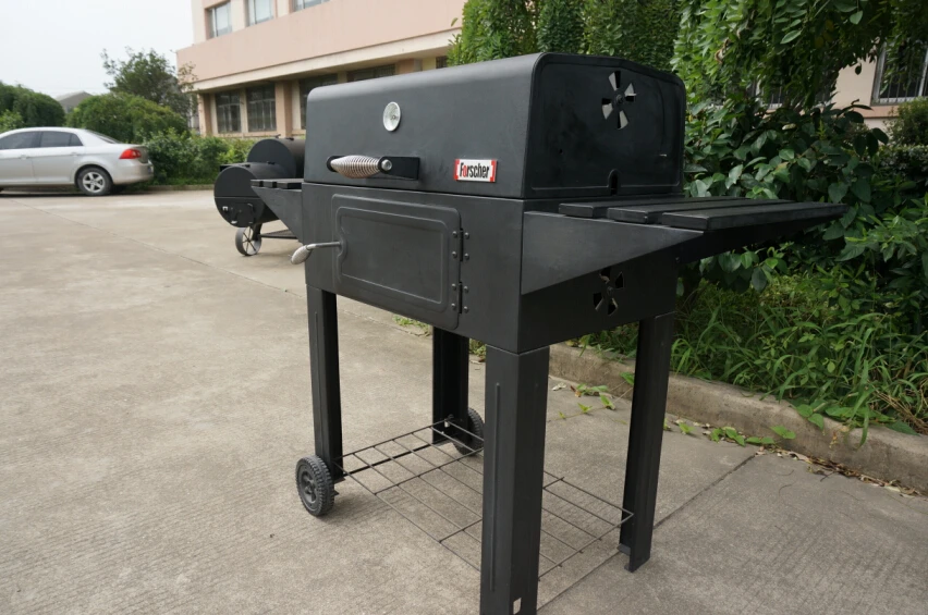 Portable Charcoal Barbecue Grill, Thick High Quality Outdoor Grill With Rollers, Meat Roaster