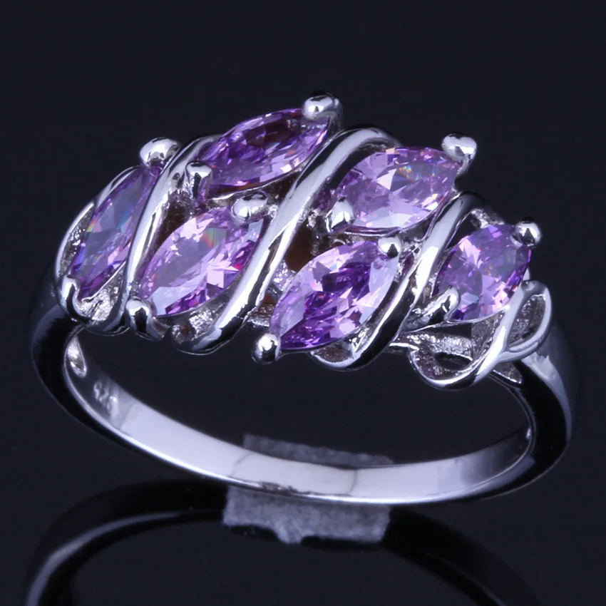 Good-Looking Purple Cubic Zirconia Silver Plated Ring V0124