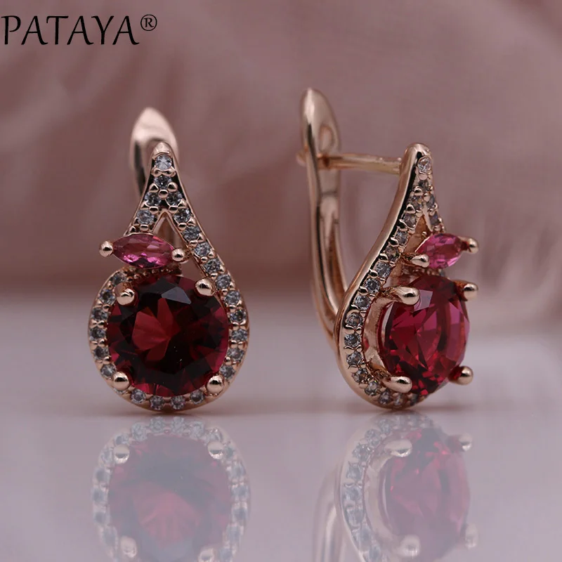 PATAYA 618 Promotion New Green Earrings 585 Rose Gold Color Round Natural Zircon Women Dangle Earrings Horse Eye Fashion Jewelry