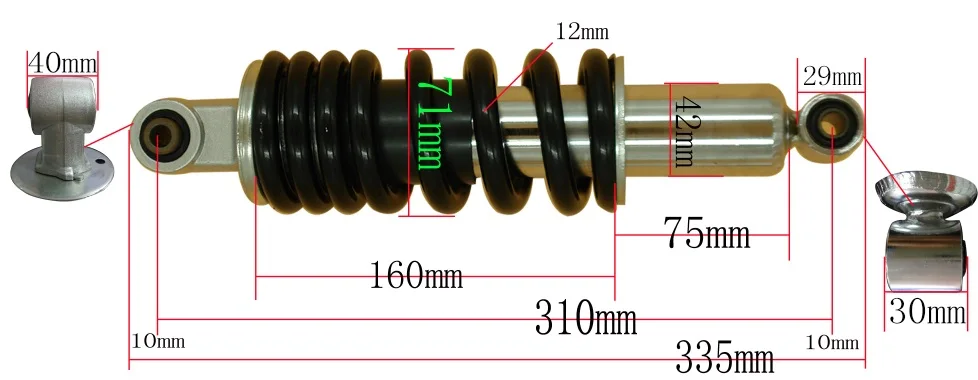 Universal 12mm spring  305mm Shock Absorbers for  NXR125 Honda/Yamaha/Suzuki/Kawasaki/ Gokart/ATV/Motorcycles and Quad.