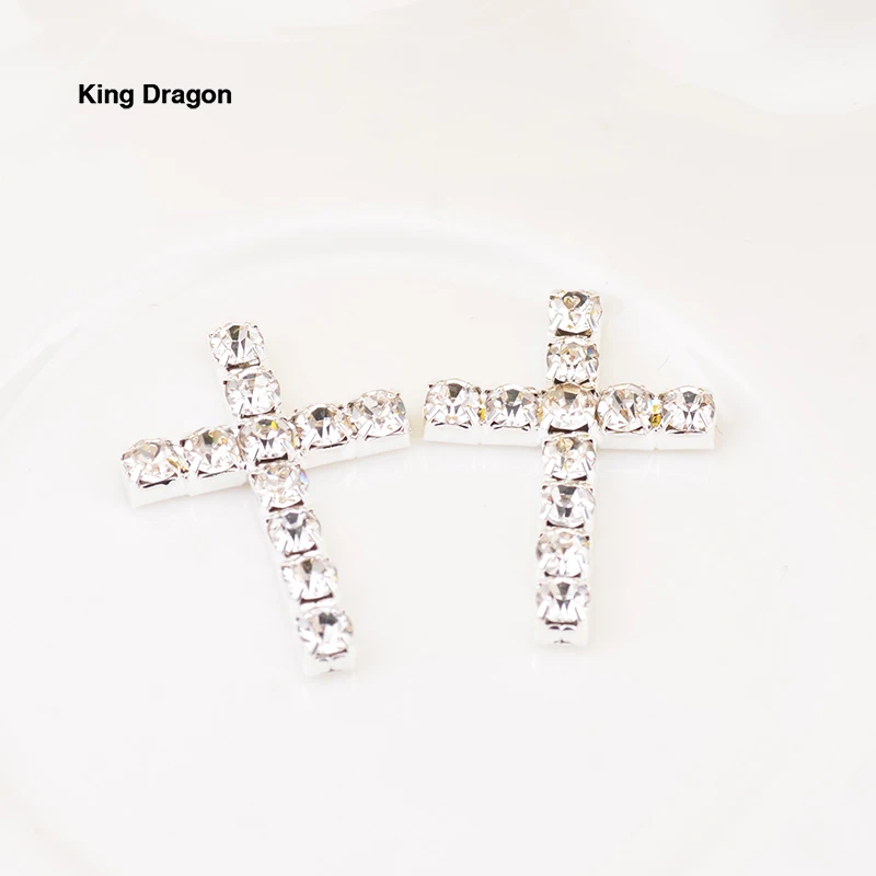 New Arrival Rhinestone Cross Embellishment Used On Necklace Or Decoration 16MM*22MM 10PCS/Lot Silver Color KD543