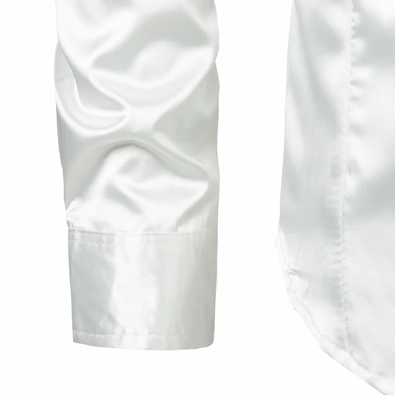 Stylish White Silk Satin Shirt Men Chemise Homme 2023 Casual Long Sleeve Slim Fit Mens Dress Shirts Business Wedding Male Shirt