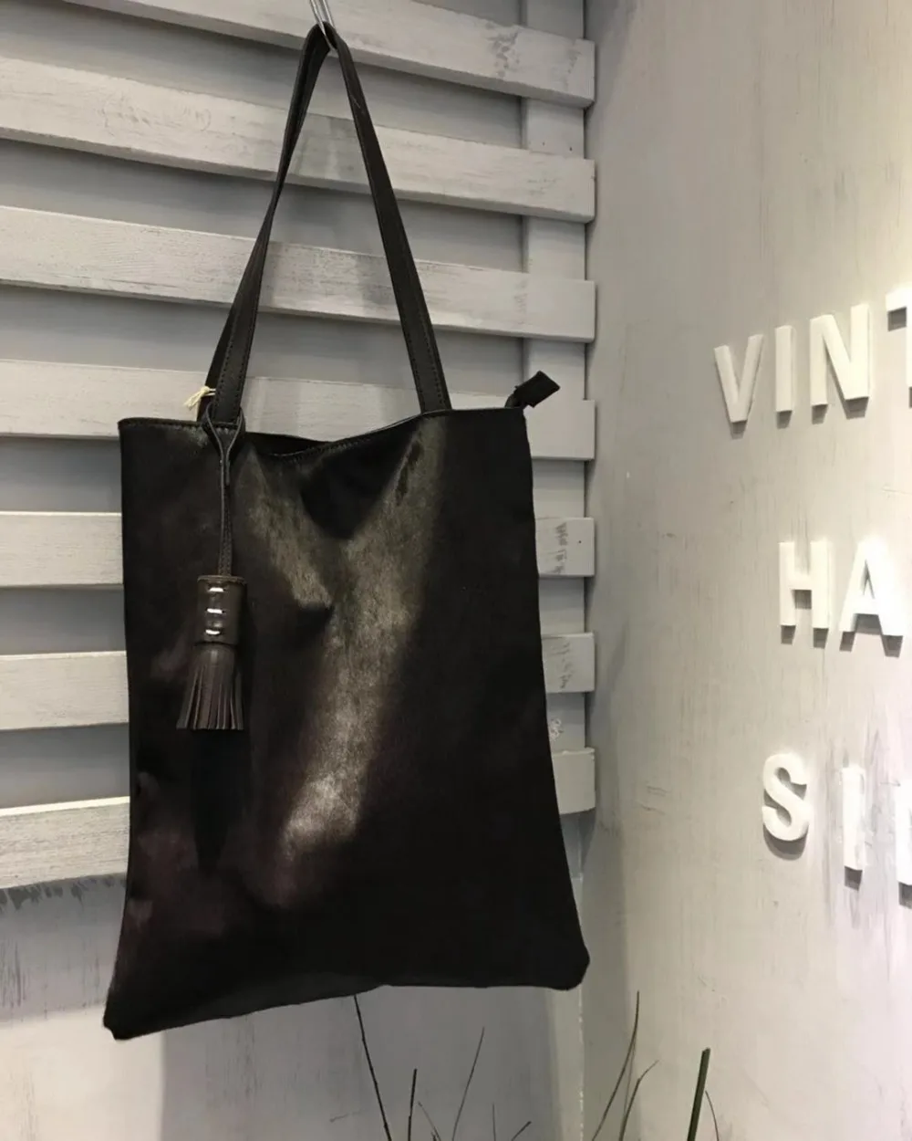 Vendange fashion women shoulder bag horse hair spell cow leather lady bag handmade leather bag 2533