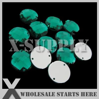 10mm Round Emerald Sew on Flat Back Acrylic Rhinestone Gems with 2 Holes/Wholesale Bulk