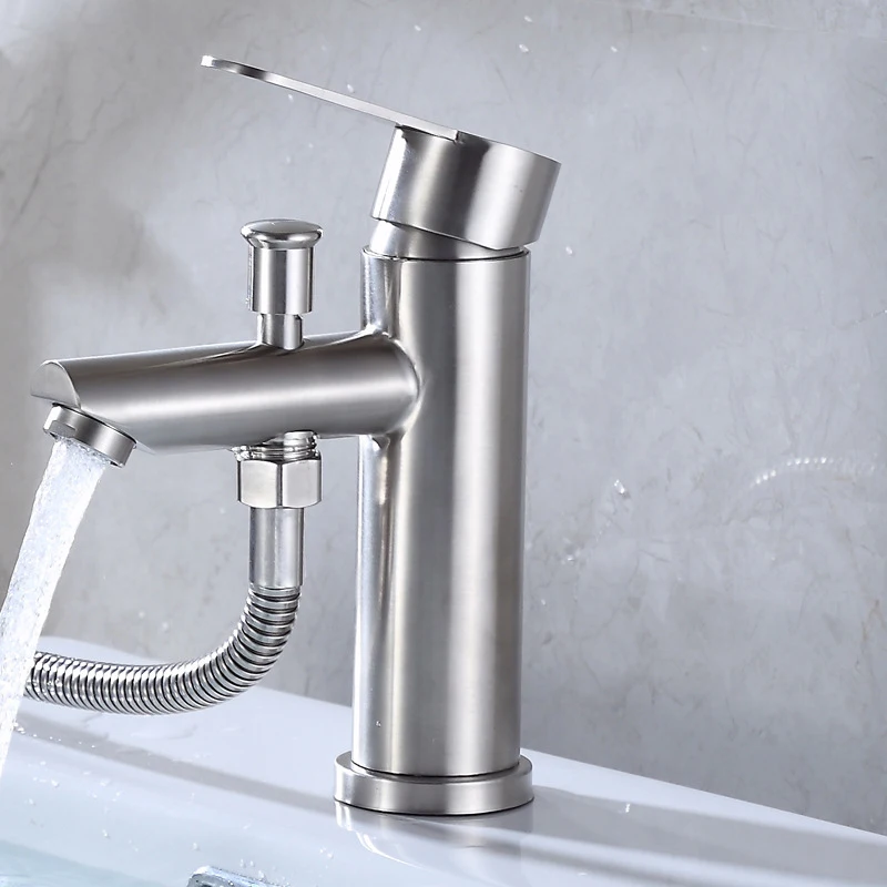 Rubinetto per lavabo da bagno miscelatore per lavabo monocomando in acciaio inossidabile con soffione doccia rubinetto per acqua calda fredda ugello