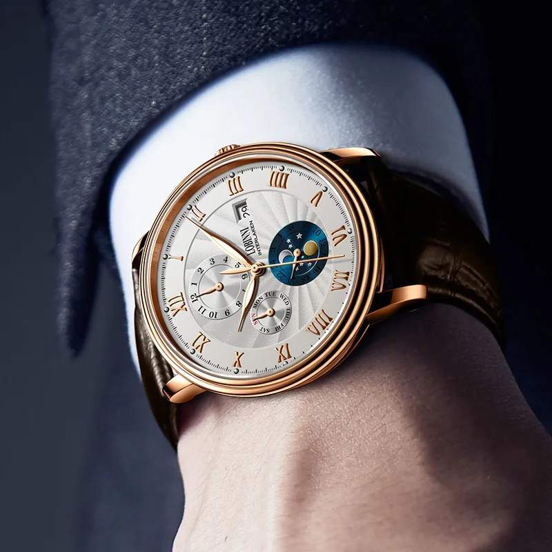 New LOBINNI Switzerland Men Watches Luxury Brand Seagull ST16 Automatic Mechanical Clock Sapphire Moon Phase Waterproof L1023B-5