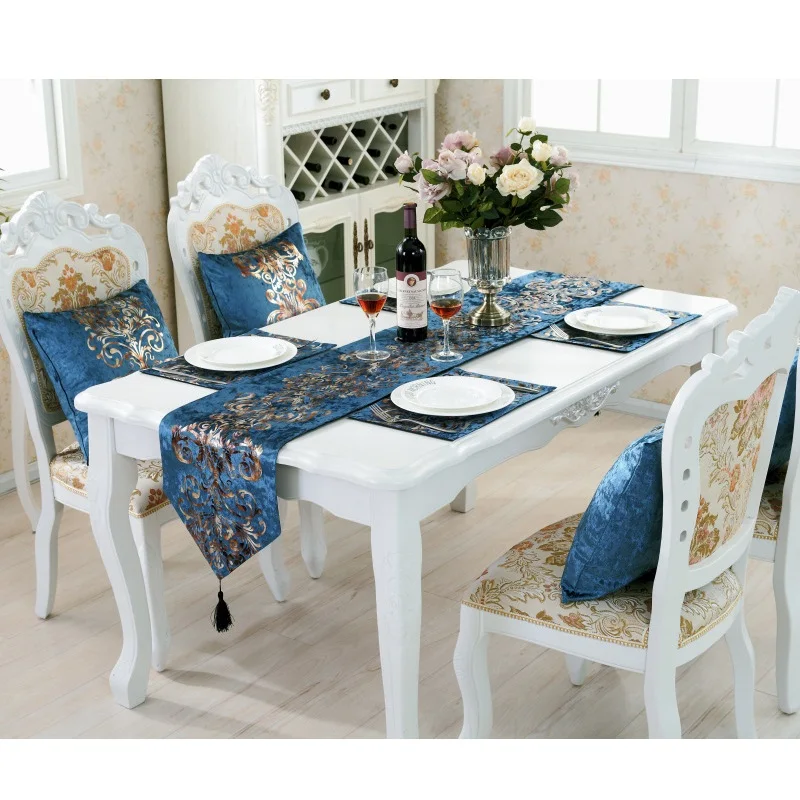 Chemin de Table Bleu de Style Européen, Accessoires de Décoration pour la Maison