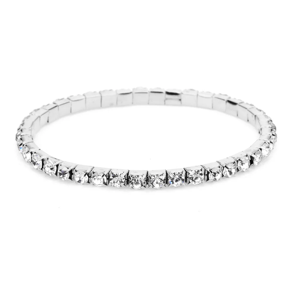 Silver Color Full Rhinestone Elastic Anklets for Women
