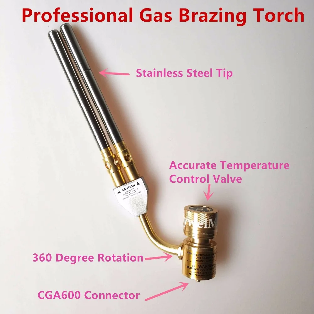 2 Pipes Gas Brazing Burner Gas Welding Torch Soldering Quenching BBQ Burner CE HVAC Hand Torch MAPP Torch