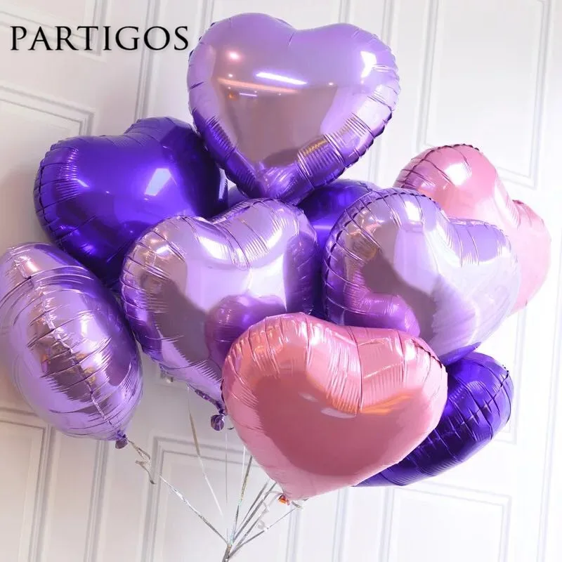 9pcs/lot 18 inch Pure Heart Foil Balloons Helium Pearl Pink Purple Wedding Events Birthday Party Decor Valentine\'s Day Gift Ball