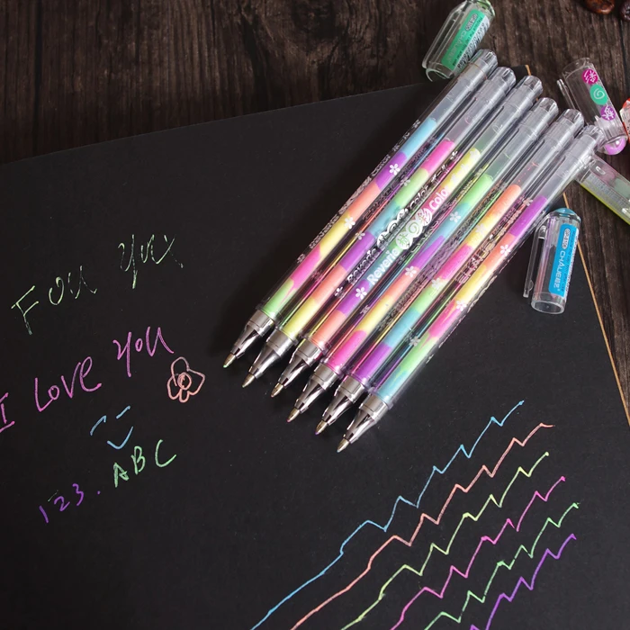 6 Pcs / Lot New Korean Stationery Cute Design Ink 6 Colors Highlighter Pen Marker Stationery Point Pen Colorful Writing Supplies