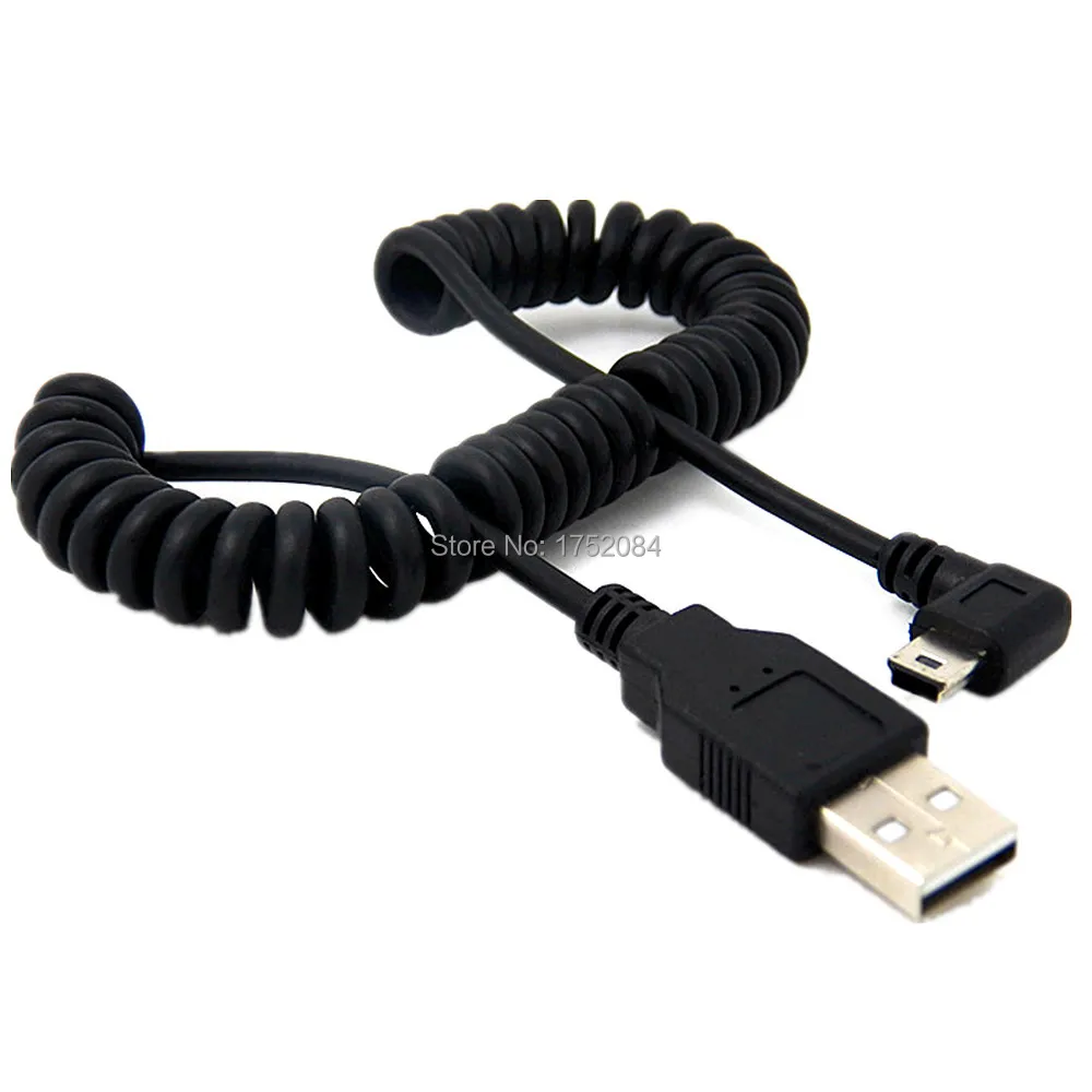 USB 2.0 male to Mini USB Right angled 90 degree Flexible Spring Retractable Charging data Cable for Car navigation GPS MP3/MP4