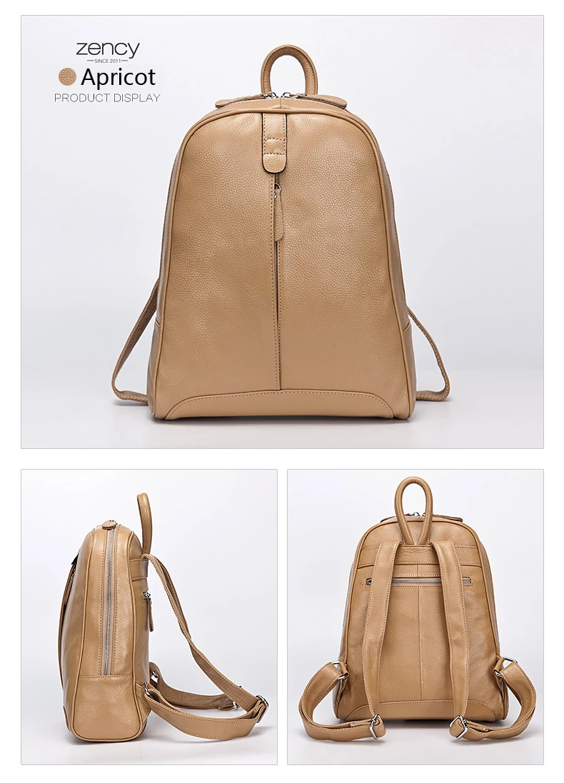 Zency Damen-Rucksack aus 100% Echtleder, Modischer Bronze-Rucksack mit Großer Kapazität und Vielen Taschen, Einfacher Tagesrucksack für die Arbeit – Detail 31