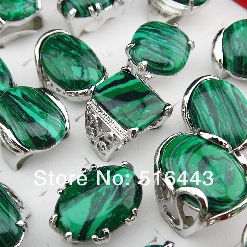 New 20pcs Charms Vintage Natural Malachite Stones Silver P Womens Mens Retro Rings Wholesale Jewelry Lots A-895