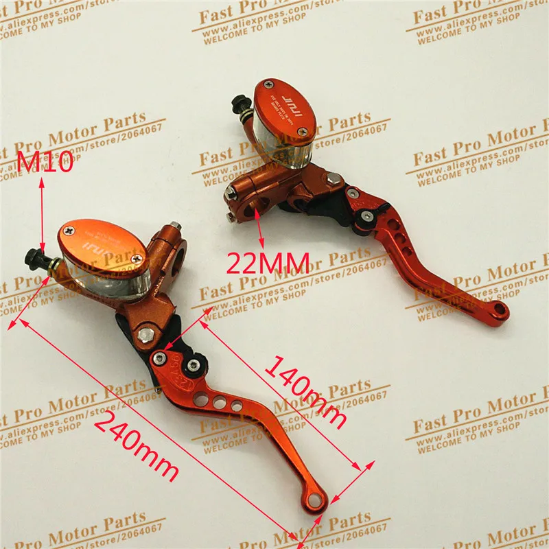 Hydraulic Brake Lever Left and Right for Electric motorcycle scooter  CNC aluminum 5 adjuster lever M10 oil hose Orange colour