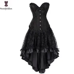 Espartilho vestido terno bustier superior & saia retro vintage cosplay burlesco plus size traje feminino steampunk gorset conjunto sexy clubwear