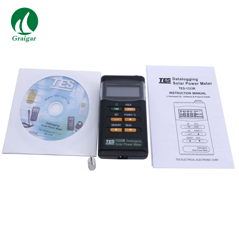 TES-1333R (RS-232 Interface) Datalogging Solar Power Meter