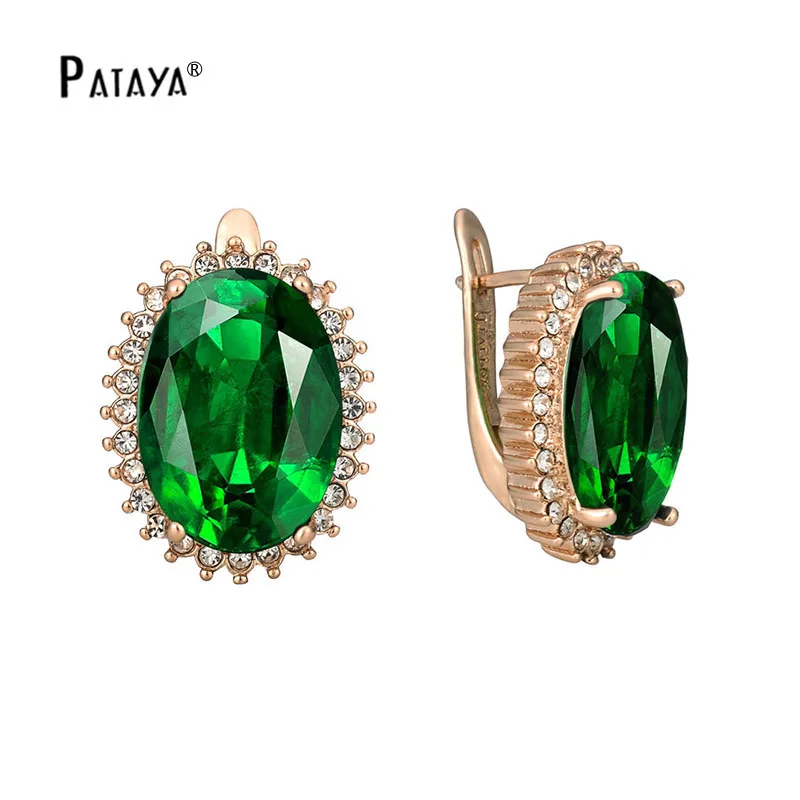 PATAYA Fashion Big Earrings 585 Rose Gold Color Natural Cubic Zirconia Earrings Women Luxury Wedding Jewelry Red Dangle Earrings