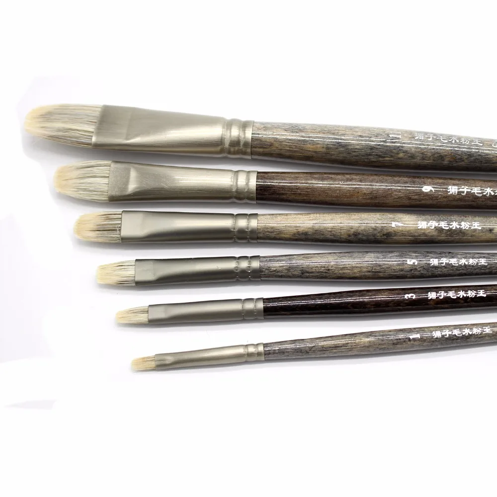 6 pcs Watercolor Painting Mongoose Hair brush Wood grain birch Artist Oil Painting Brushes Acrylic Paint Brush Set Art supplies