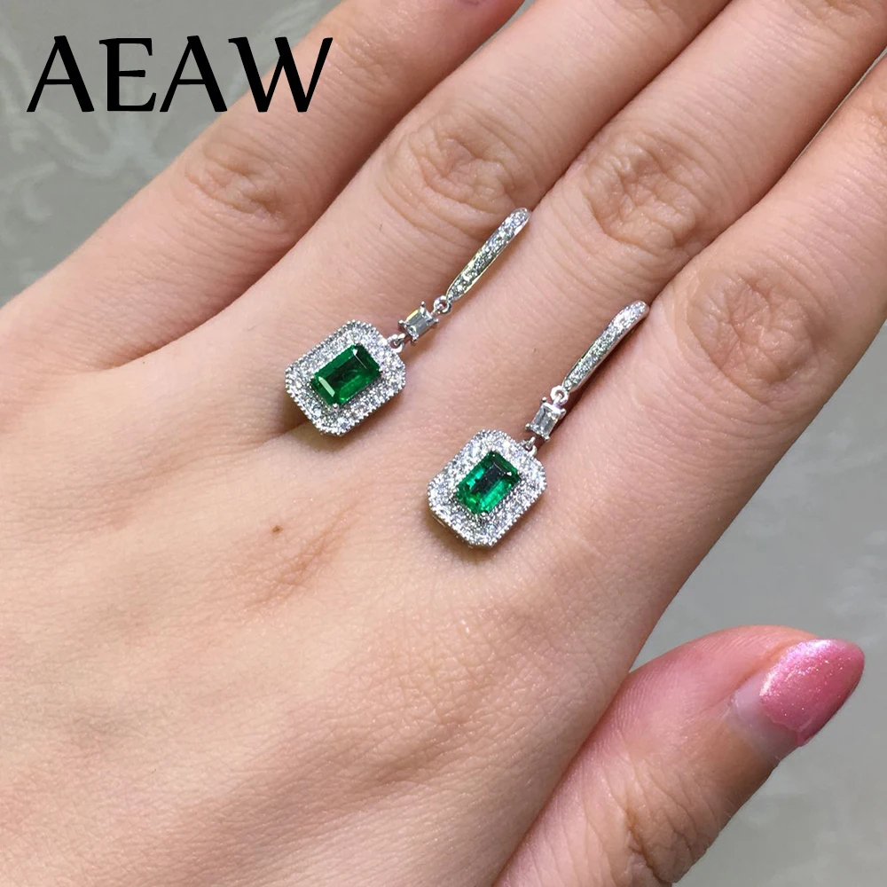 AEAW Solid 14K White Gold AAA Lab Created Colombia Emerald 0.5ct Each