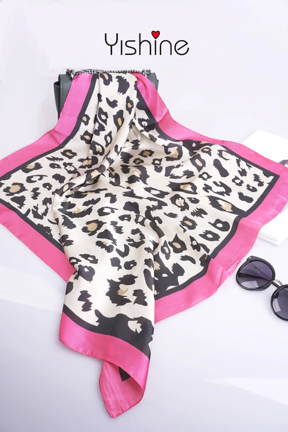 Yishine 70*70 CM New  Red Green Blue Leopard Prints Polyester Scarves for Women New Design Brand Small Square Silk Scarf