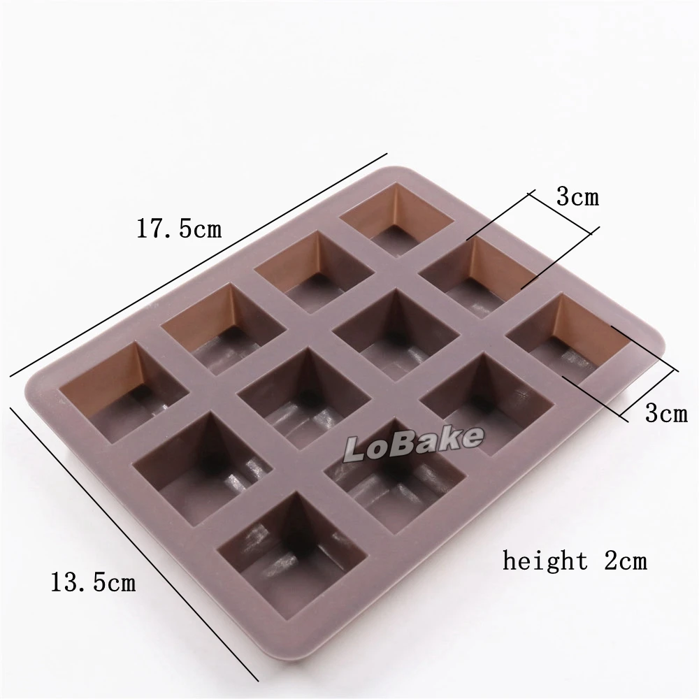 Mini 12 cavities 17.5*13.5*2cm square cube shape 3*3*2cm silicone cake mold chocolate mould ice cube tray for DIY bakery tools