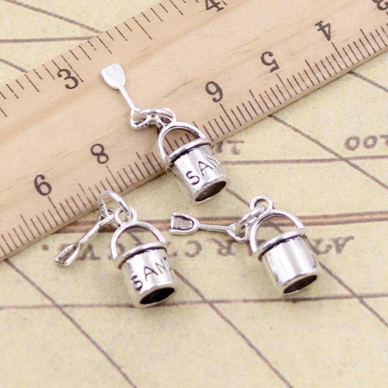 10 sztuk Charms Shover i wiadro piasek na plaży 15x8mm tybetański kolor srebrny wisiorki antyczne tworzenie biżuterii DIY Handmade Craft