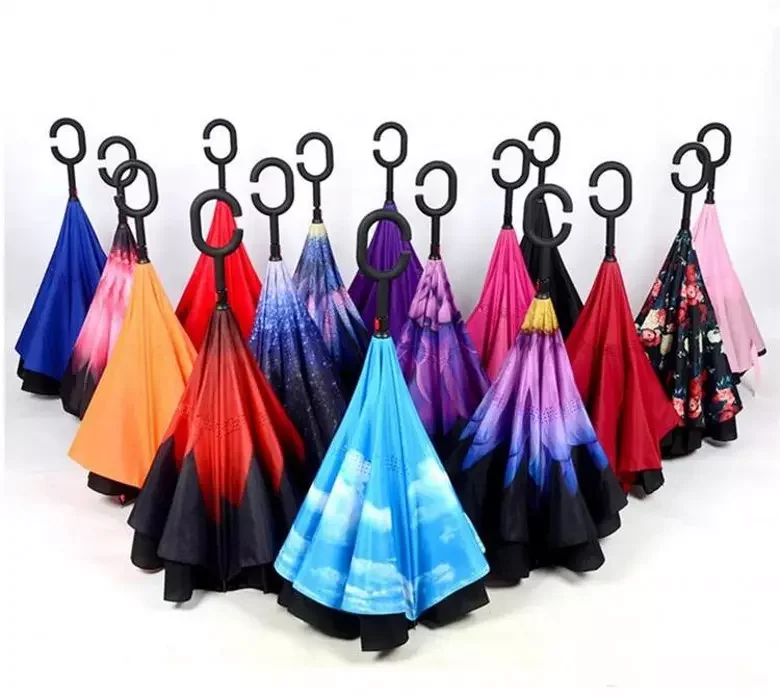 

2017 New C Handle Inverted Umbrellas 46 colors Non Automatic Protection Sunny Umbrella Paraguas Rain Reverse Umbrella Special De