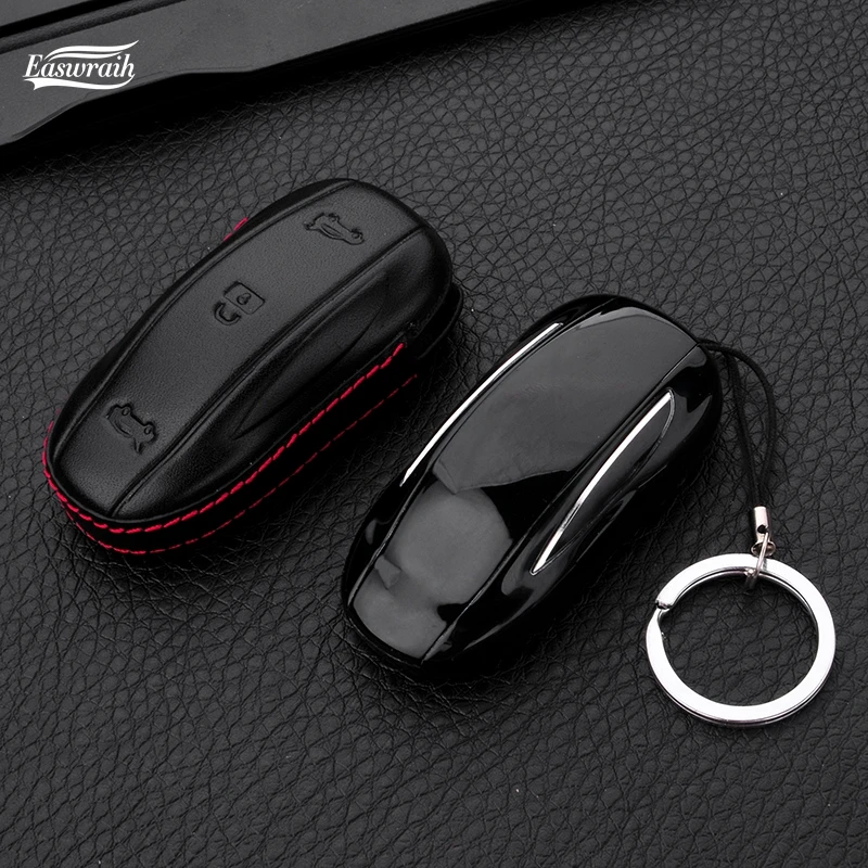 4D Car Geunine Leather Key Wallet Cover Case Shell For Tesla Model S Model 3 Model X Key Holder Protect Accessories