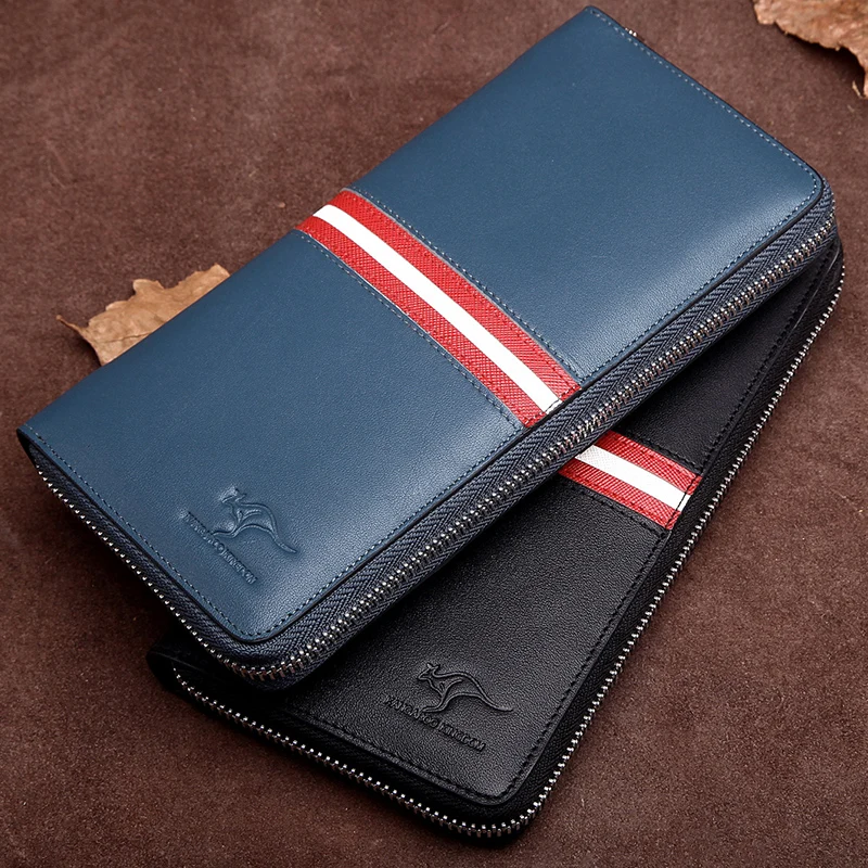 Kangaroo Kingdom Famous Brand Men Wallets Genuine Leather Long Clutch Wallet