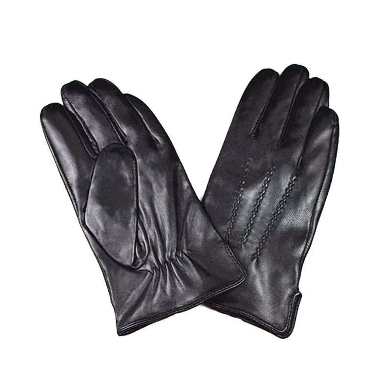 Guantes de cuero de oveja para hombre, forro de lana simple, terciopelo cálido, conducción de coche, ciclismo, moda de otoño e invierno