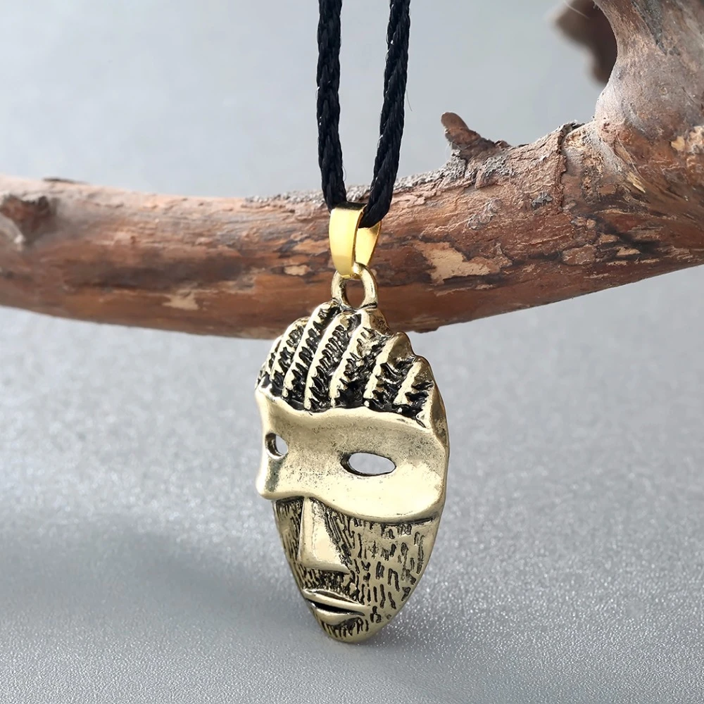 CHENGXUN Viking Men Necklace Vintage Mysterious Mask Pendant Cool Rope Long Chain Necklace Gothic African Jewelry Best Friends