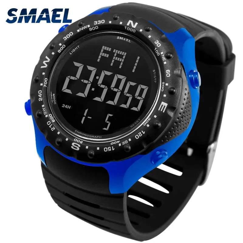 Sport Watch for Men 5Bar Waterproof SMAEL Watch Shock Resist Cool Big Men Watches Sport Military 1342 LED Digital Wrsitwatches