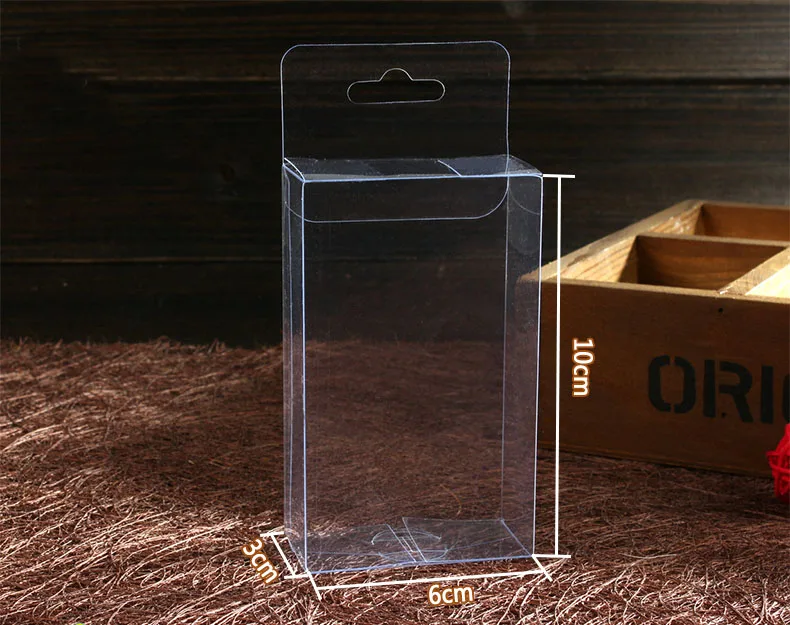 50pcs 3*6*10cm clear plastic pvc hook box packing boxes for gift/Phone/candy/cosmetic/craft square transparent pvc Box