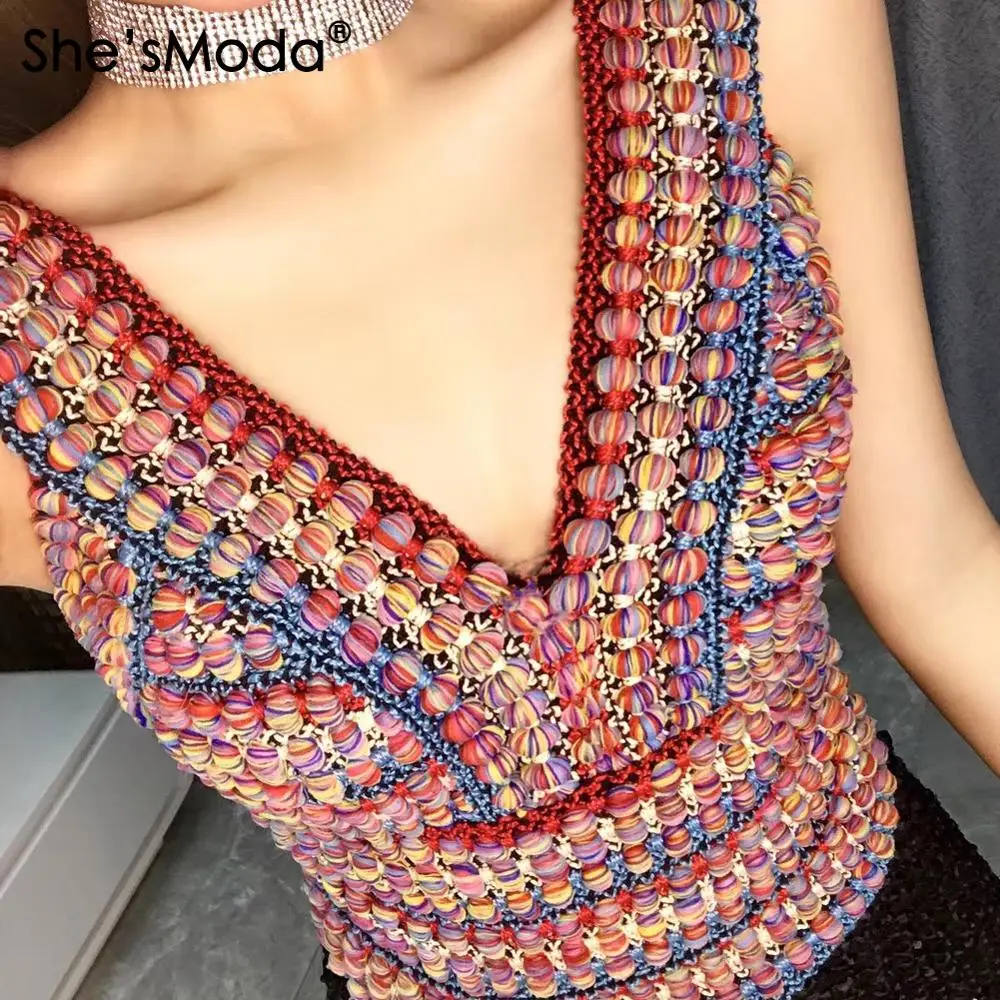 Imagem -06 - Shesmosmoda Knited Color-misto com Decote em v Grosso2023 Novo Feminino Elastano Topos Colete Tanque M2xl Plus Tamanho