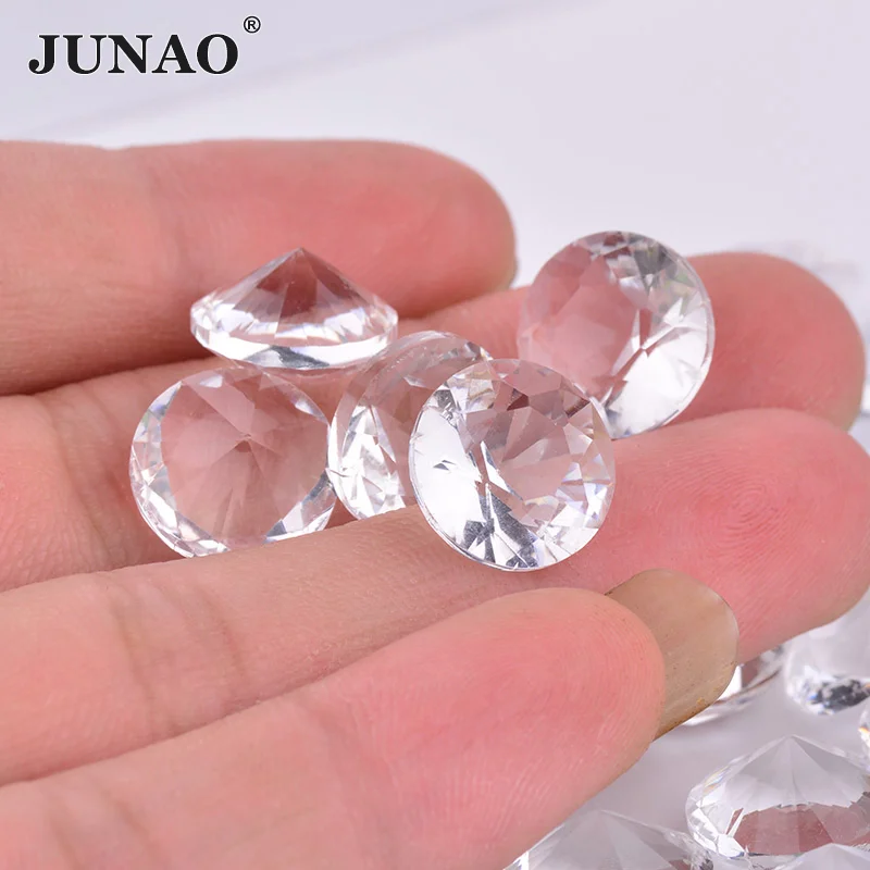 JUNAO 6 8 10 18 20 25 mm Transparent Clear Glass Crystals Beads Diamond Rhinestones Pointback Round Scrapbook Beads for DIY