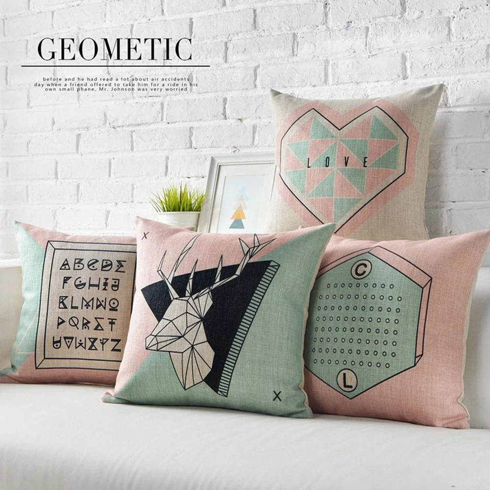 Simple England Nordic Geometric Pillow cushions deer lumbar waist pillow linen pillowcase sofa cushion home decorative Pillows