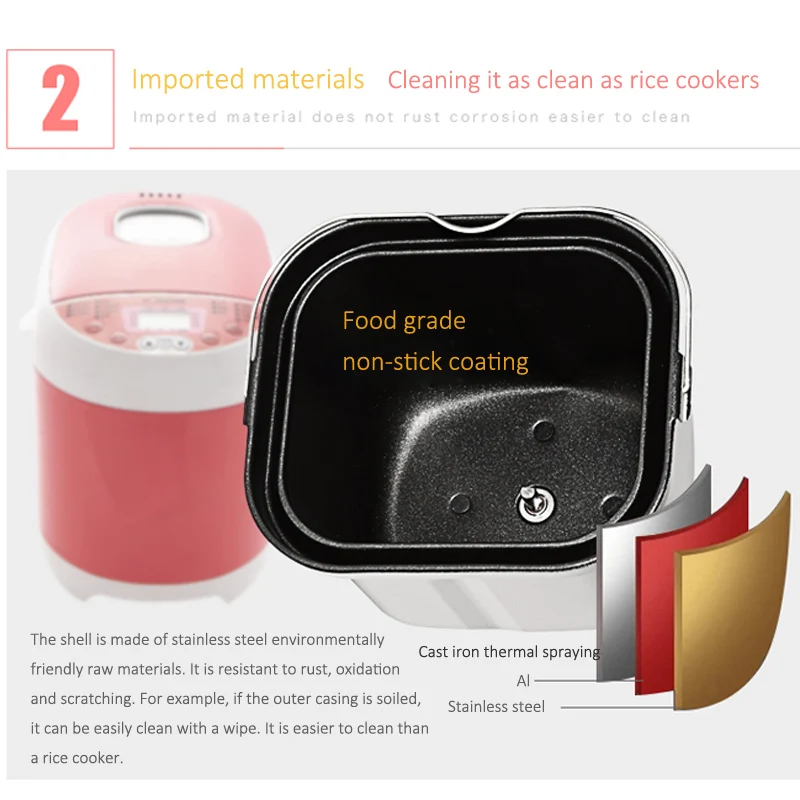 Многофункциональная хлебопечка на пару, RTBR-205, 3 цвета, хлебопечка, 15 ч таймер, 14 меню, домашний тостер, 1 шт.