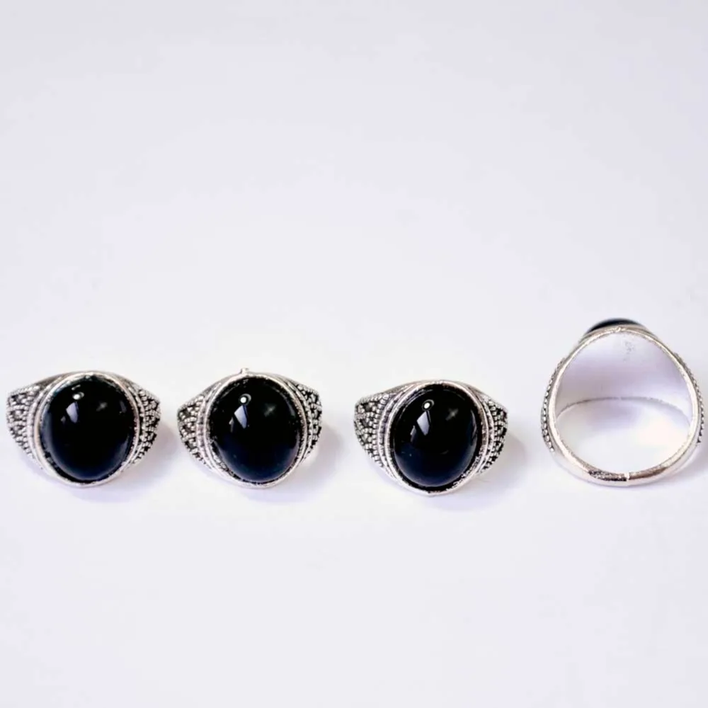 10Pcs Vintage Black Stone Child Kid Ring Children Ring For Boys Girls Jewelry Bulks Lots LR4069