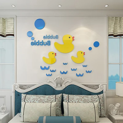 Cartoon Yellow duck Acrylic Mirror Wall stickers For kids room DIY Art wall decor Home decor Bathroom wall-decoration