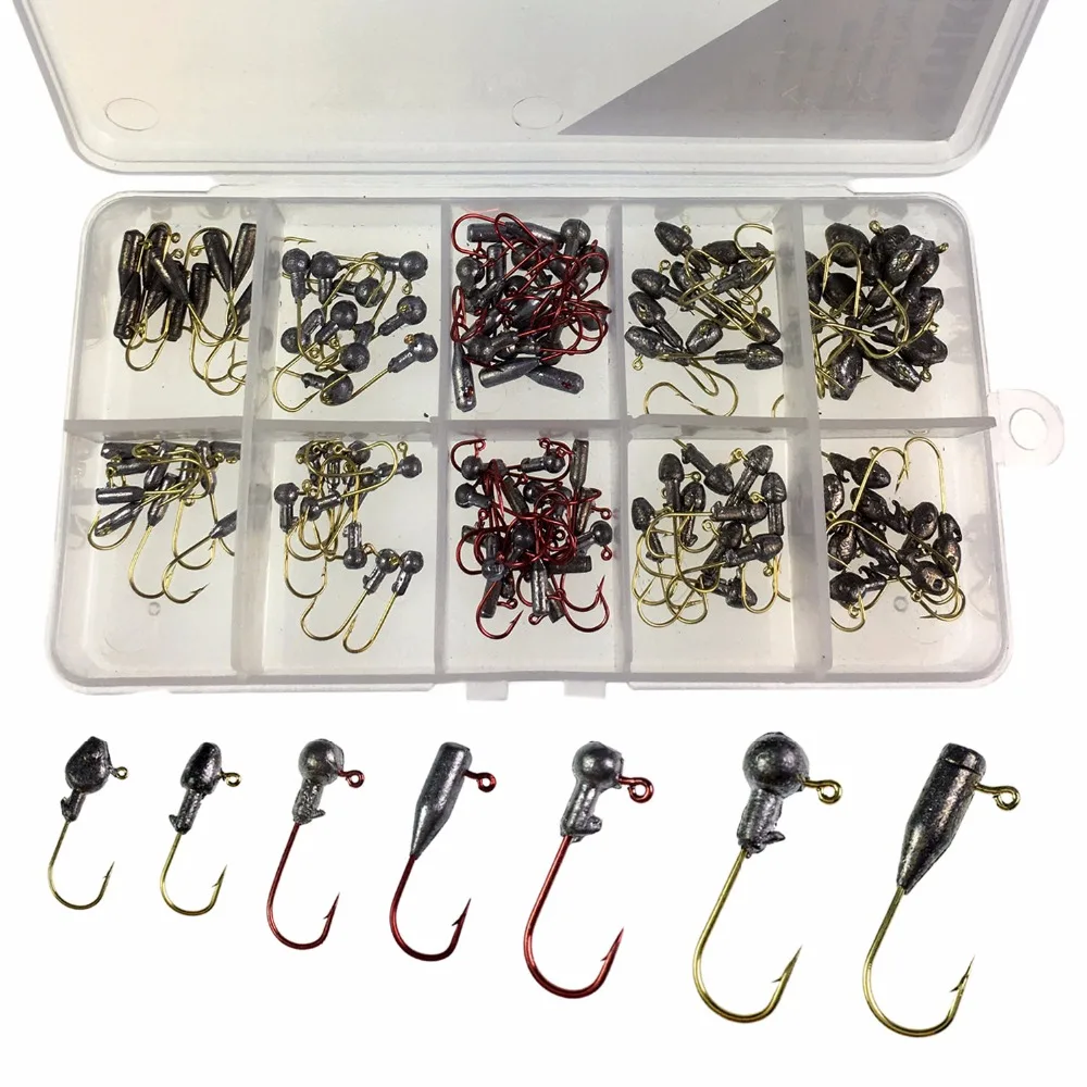 

120pcs Lead Heads Fishing Hooks Kit 1g-3g Round Jig Head Barbed Hook Set For Crappie Fishing Freshwater Saltwater