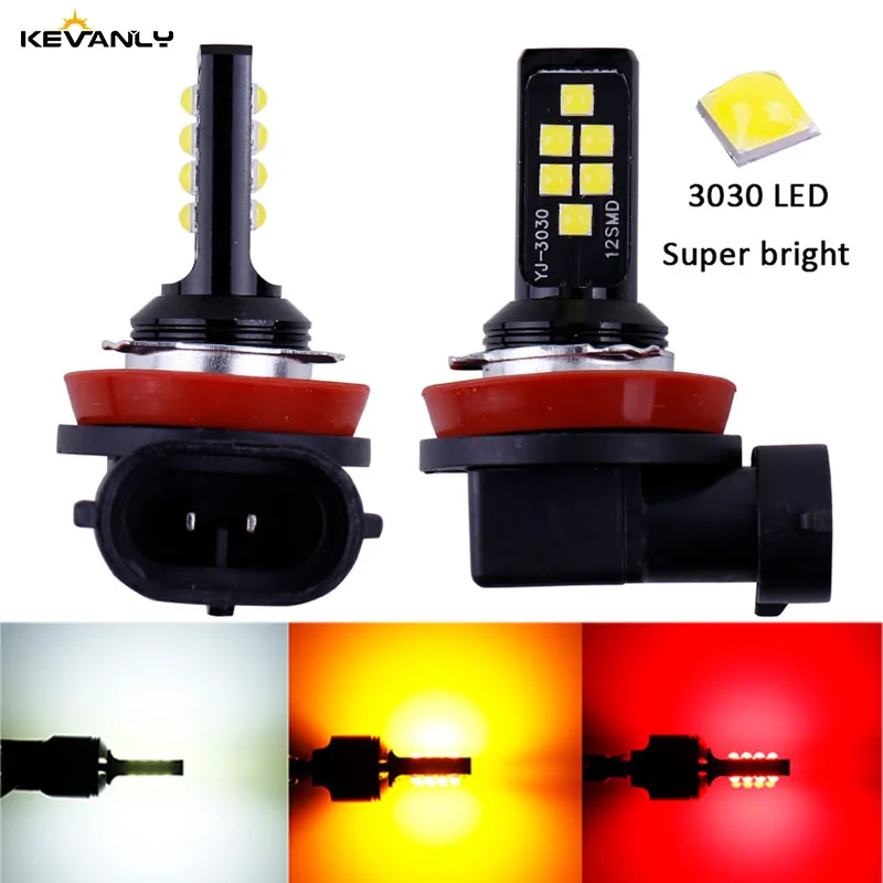 

2pcs car H8 H11 LED Bulbs Car Fog Lights Driving 12 smd 3030 led Tail Lamp Car Light parking 12v Auto 6000K White/Amber/Red