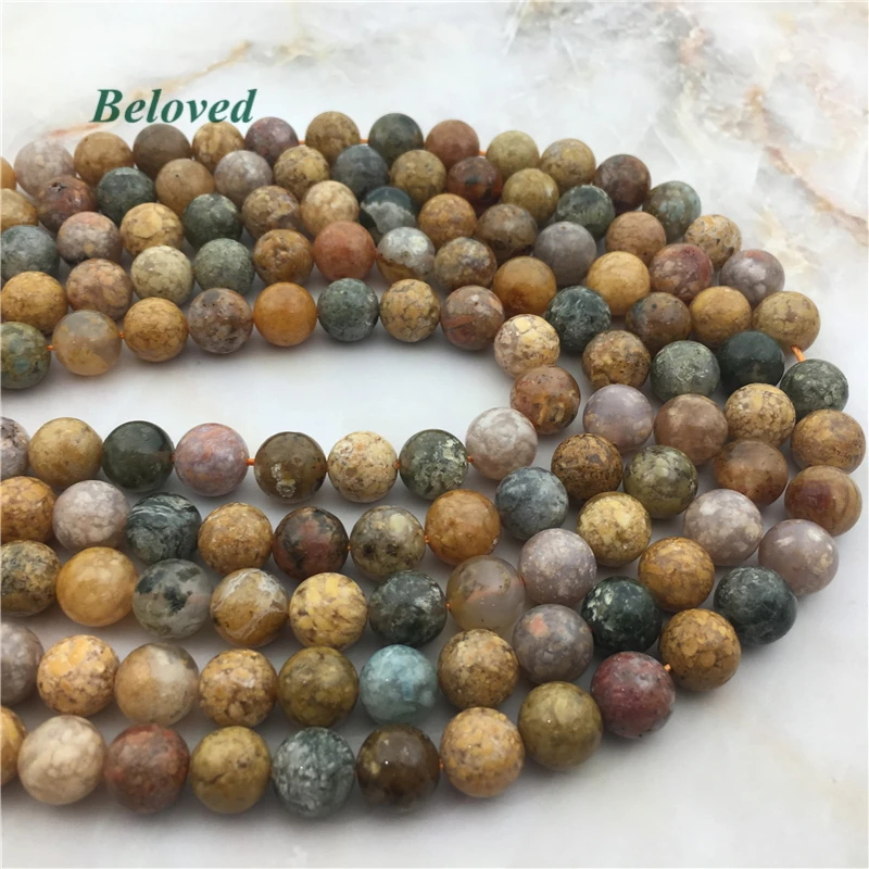 

5strands Smooth Ocean Agates Loose Beads,Round Raw Oceanic Agat Quartz Gems Necklace Making Beads, BG18005